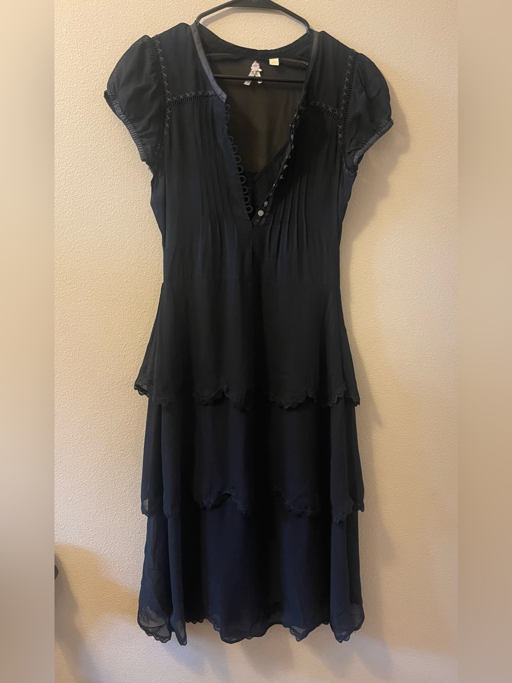 Anthropologie Maeve Black Ruffle Tiered Midi Dress - Size 0